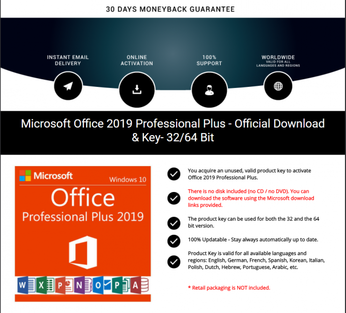 المفتاح الأصلي Microsoft Office 2019 Pro Plus Key with DVD Box Package 2019 Professional Plus